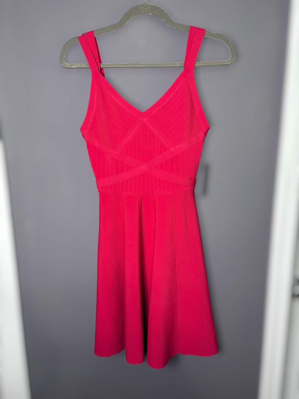Guess Red Bandage Ribbed Fit & Flare Dress Small